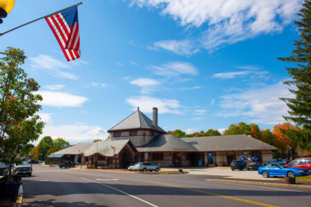 Laconia Passenger Station Is A Historic Railroad Station With Richardsonian Romanesque Style At Veterans Square In City Of Laconia, New Hampshire Nh,